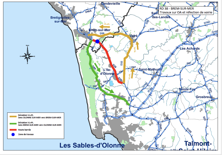 Un mois sans RD 38 entre l&rsquo;Île-d&rsquo;Olonne et Brem-sur-Mer